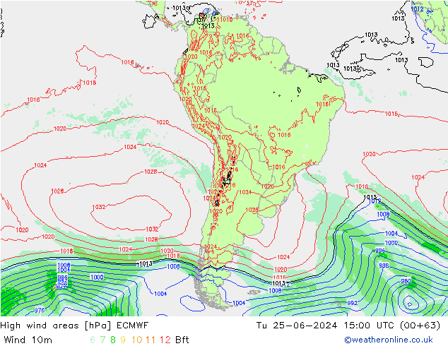 High wind areas ECMWF Ter 25.06.2024 15 UTC