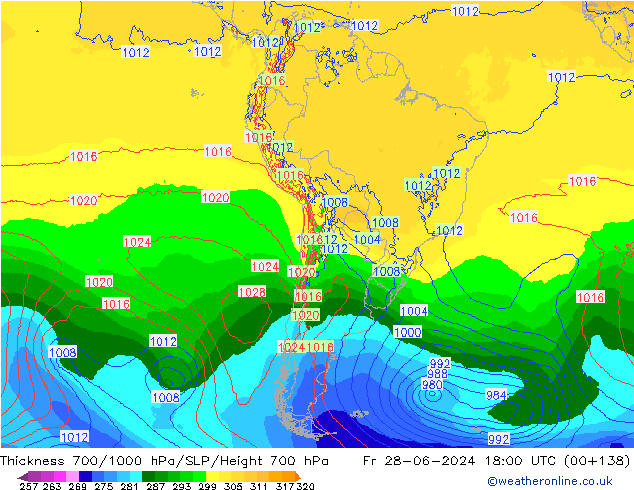 Thck 700-1000 hPa ECMWF ven 28.06.2024 18 UTC