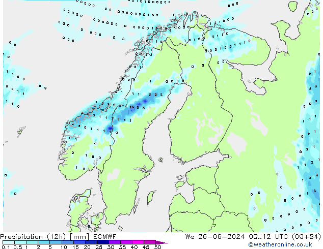 Précipitation (12h) ECMWF mer 26.06.2024 12 UTC