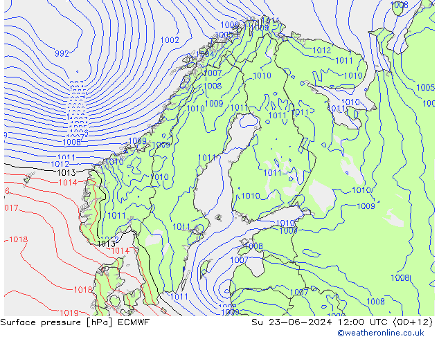 Surface pressure ECMWF Su 23.06.2024 12 UTC