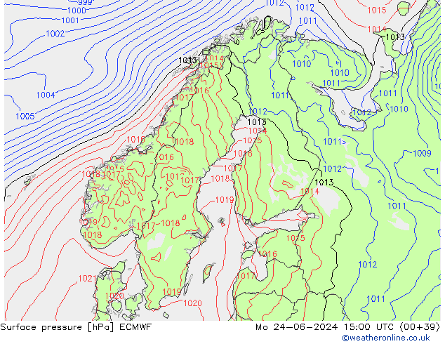 Luchtdruk (Grond) ECMWF ma 24.06.2024 15 UTC