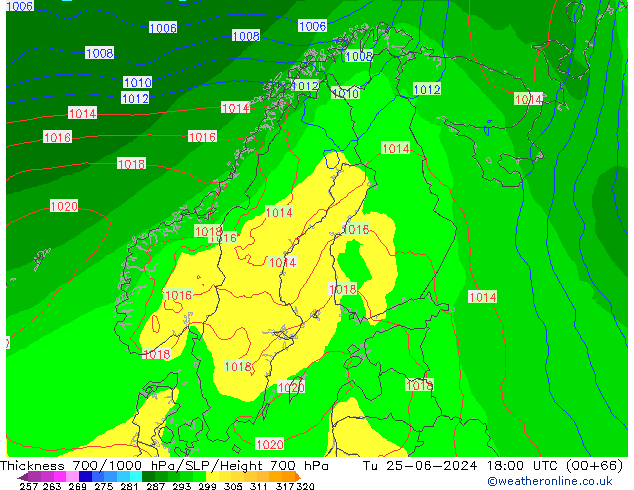 Thck 700-1000 hPa ECMWF Tu 25.06.2024 18 UTC