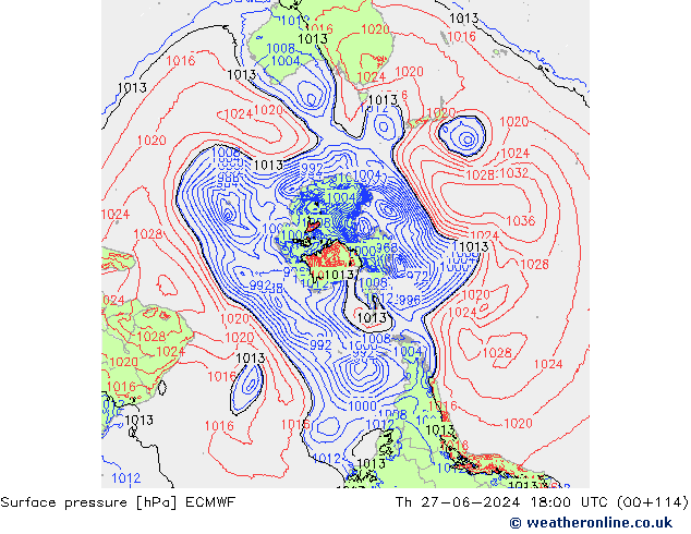 Surface pressure ECMWF Th 27.06.2024 18 UTC