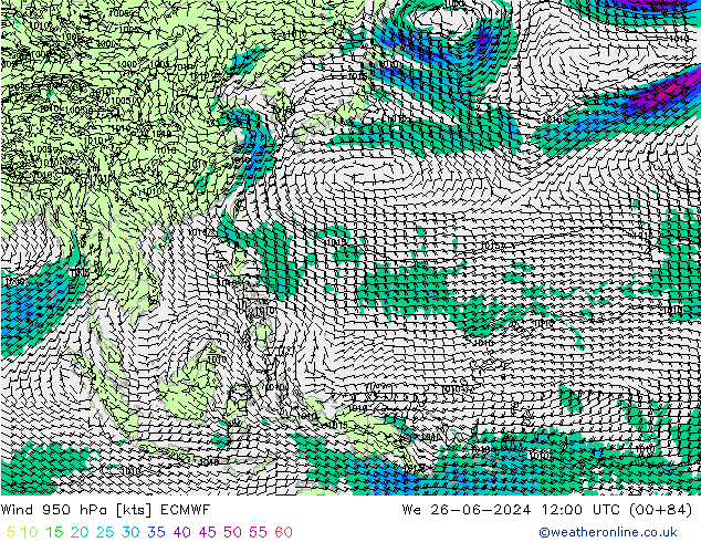 ветер 950 гПа ECMWF ср 26.06.2024 12 UTC