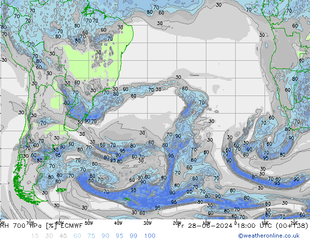 RH 700 hPa ECMWF pt. 28.06.2024 18 UTC