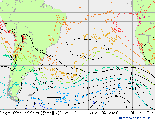 Z500/Rain (+SLP)/Z850 ECMWF Dom 23.06.2024 12 UTC