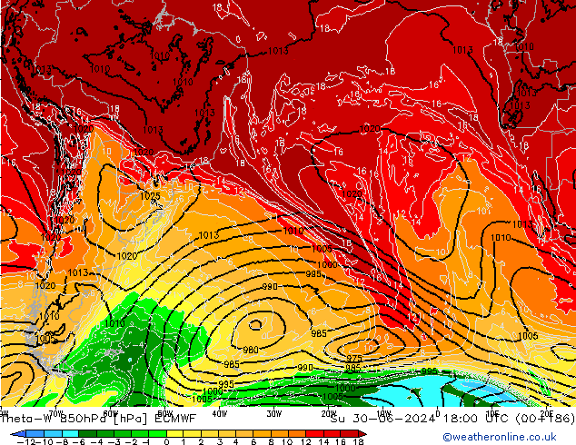 Theta-W 850hPa ECMWF Su 30.06.2024 18 UTC