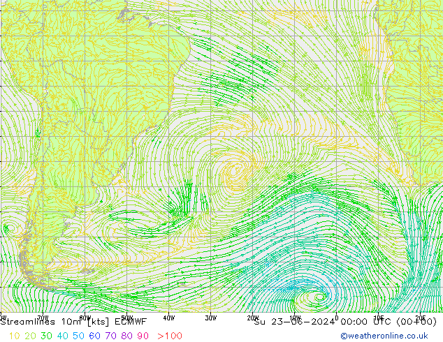 Ligne de courant 10m ECMWF dim 23.06.2024 00 UTC