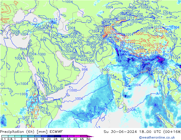 Z500/Yağmur (+YB)/Z850 ECMWF Paz 30.06.2024 00 UTC