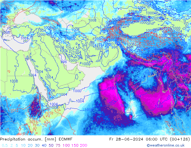 Precipitation accum. ECMWF 星期五 28.06.2024 06 UTC