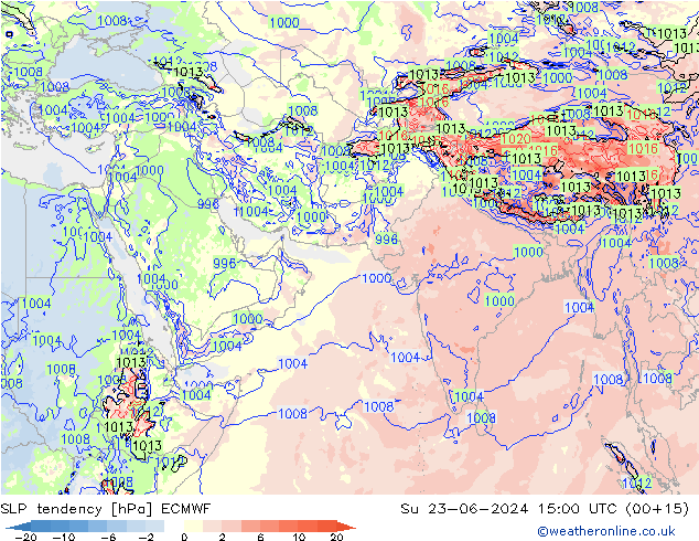 SLP tendency ECMWF Dom 23.06.2024 15 UTC