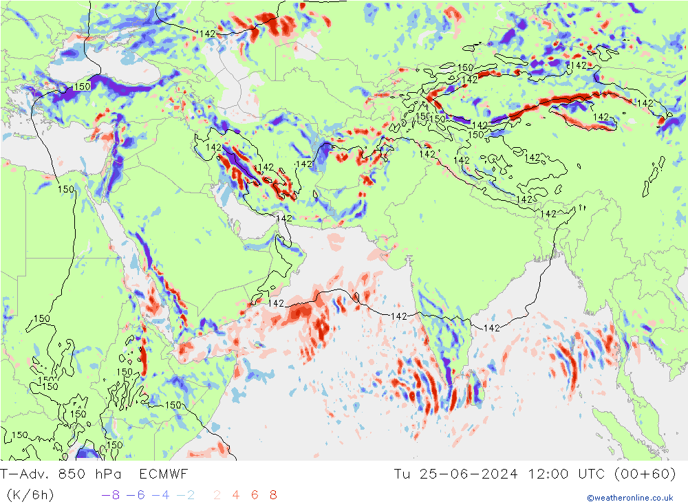 T-Adv. 850 hPa ECMWF Tu 25.06.2024 12 UTC