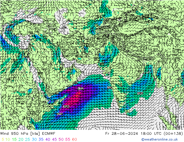 wiatr 950 hPa ECMWF pt. 28.06.2024 18 UTC