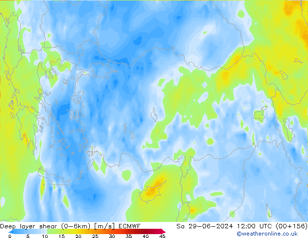 Deep layer shear (0-6km) ECMWF za 29.06.2024 12 UTC