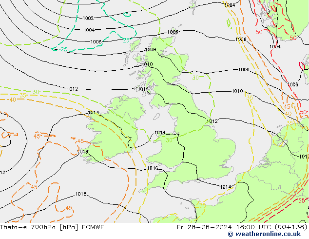 Theta-e 700hPa ECMWF Sex 28.06.2024 18 UTC