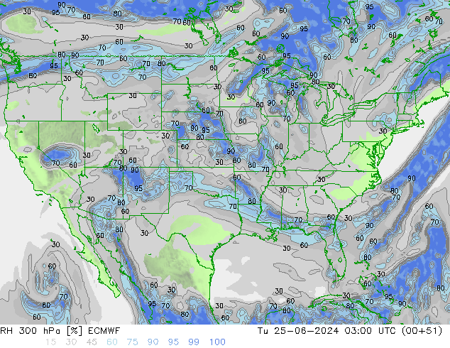 RH 300 hPa ECMWF wto. 25.06.2024 03 UTC