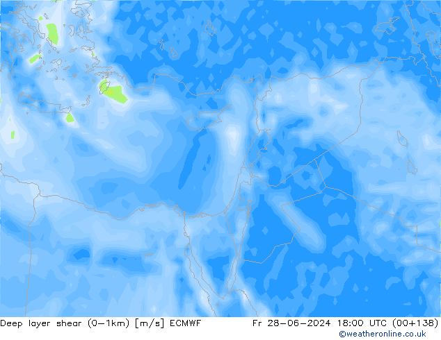 Deep layer shear (0-1km) ECMWF ven 28.06.2024 18 UTC