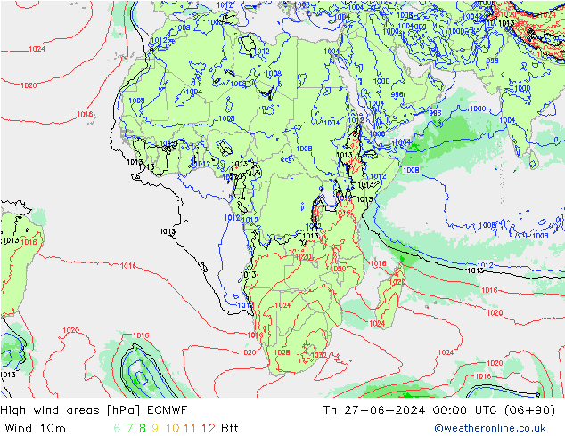 Windvelden ECMWF do 27.06.2024 00 UTC