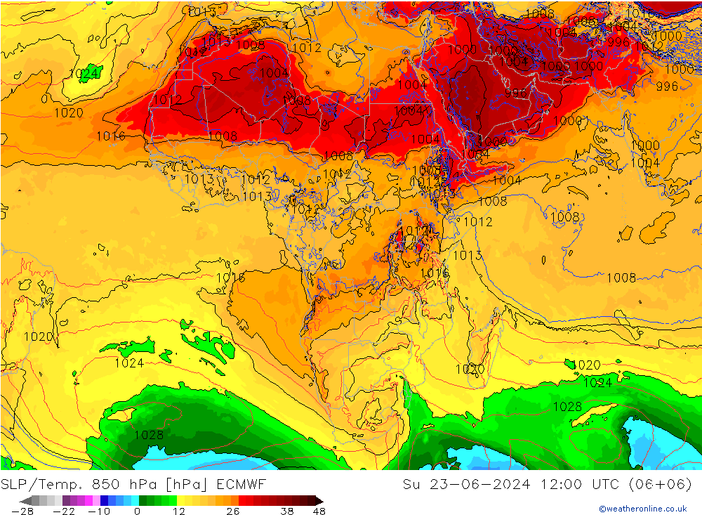 SLP/Temp. 850 hPa ECMWF Su 23.06.2024 12 UTC