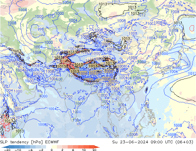 Tendencia de presión ECMWF dom 23.06.2024 09 UTC