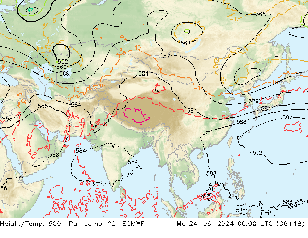 Z500/Rain (+SLP)/Z850 ECMWF pon. 24.06.2024 00 UTC