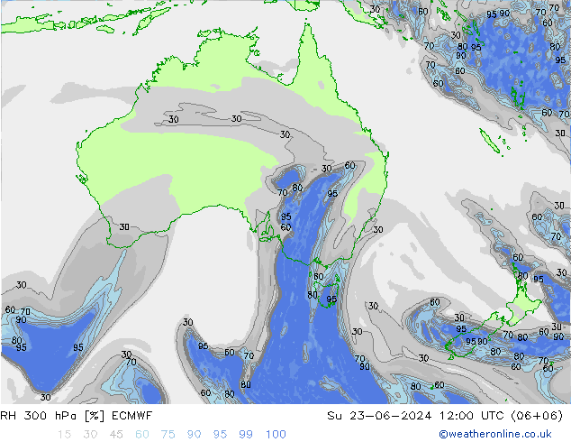 RH 300 hPa ECMWF Su 23.06.2024 12 UTC