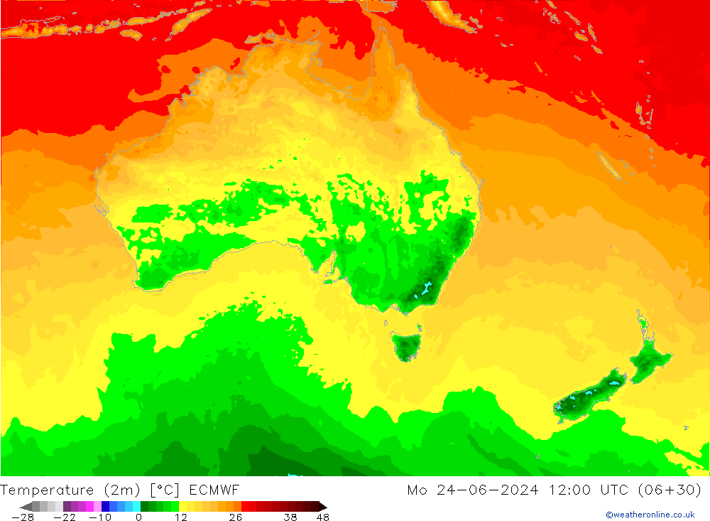 température (2m) ECMWF lun 24.06.2024 12 UTC