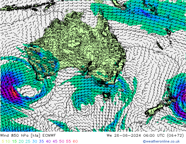 Vento 850 hPa ECMWF Qua 26.06.2024 06 UTC