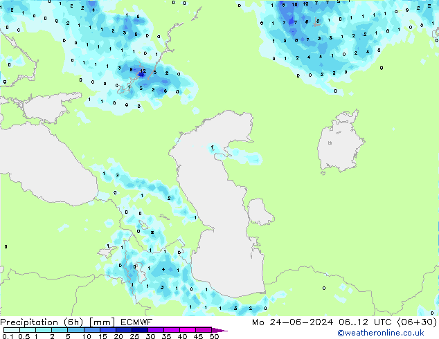 Precipitation (6h) ECMWF Mo 24.06.2024 12 UTC