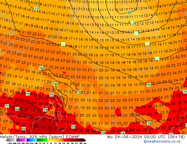 Height/Temp. 925 hPa ECMWF Mo 24.06.2024 00 UTC