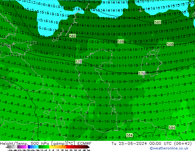 Z500/Rain (+SLP)/Z850 ECMWF вт 25.06.2024 00 UTC