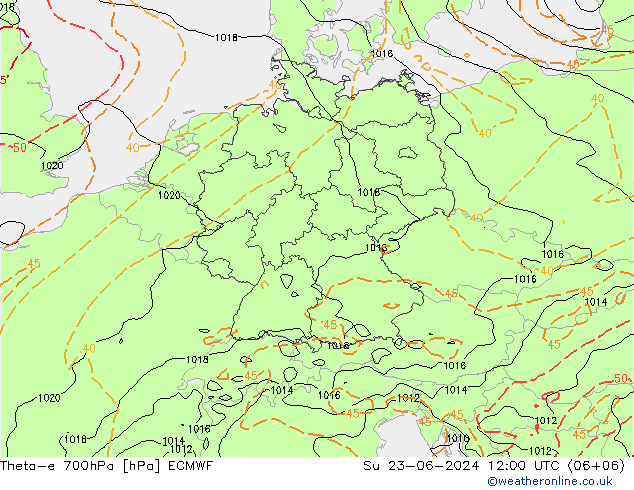 Theta-e 700hPa ECMWF Su 23.06.2024 12 UTC