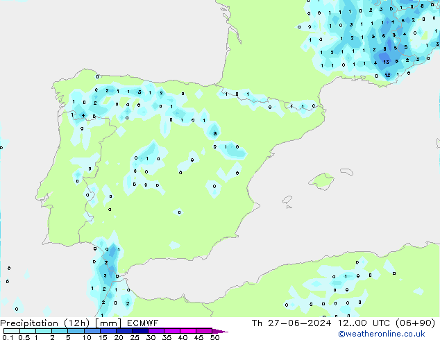 Precipitazione (12h) ECMWF gio 27.06.2024 00 UTC