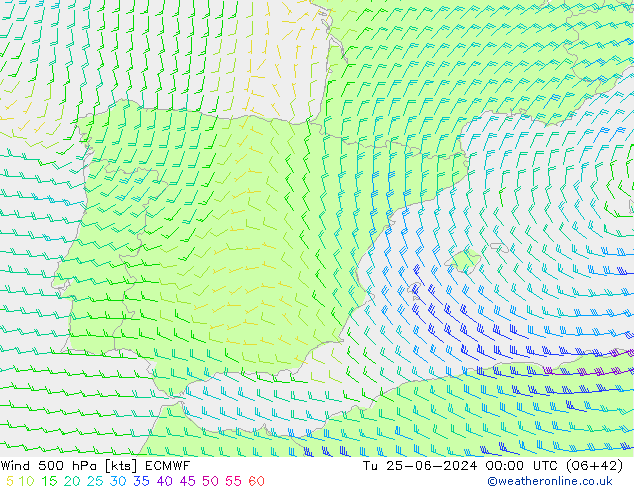 Wind 500 hPa ECMWF di 25.06.2024 00 UTC