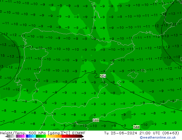 Height/Temp. 500 hPa ECMWF wto. 25.06.2024 21 UTC