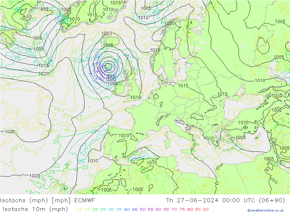 Eşrüzgar Hızları mph ECMWF Per 27.06.2024 00 UTC