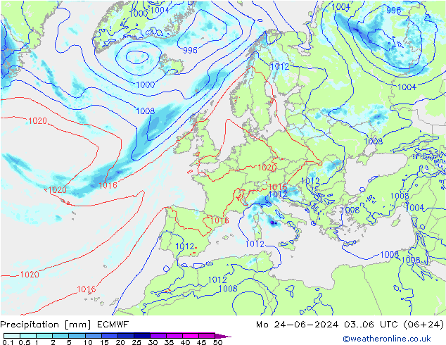 Precipitation ECMWF Mo 24.06.2024 06 UTC