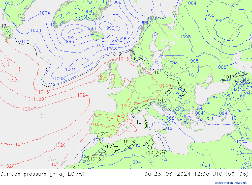 地面气压 ECMWF 星期日 23.06.2024 12 UTC