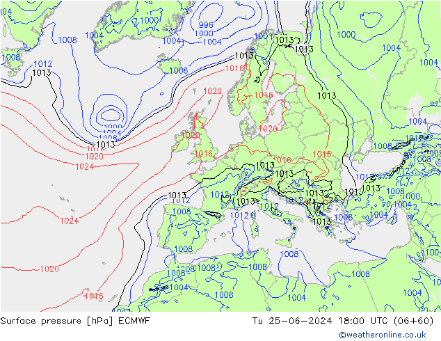 Pressione al suolo ECMWF mar 25.06.2024 18 UTC
