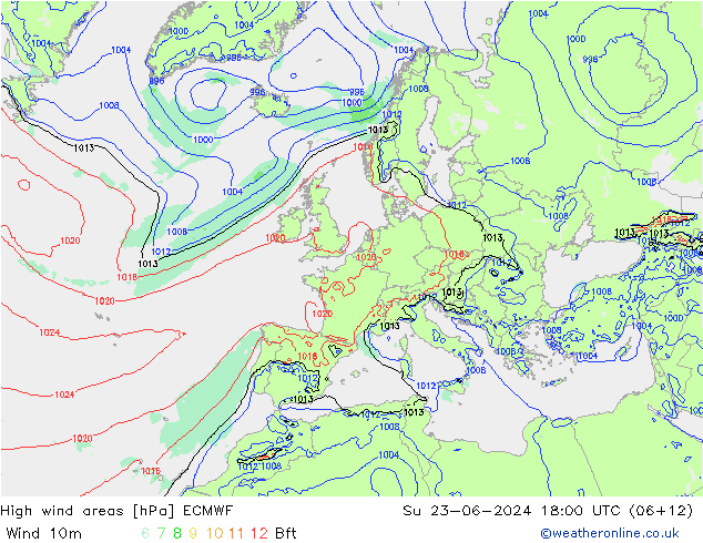 High wind areas ECMWF dom 23.06.2024 18 UTC