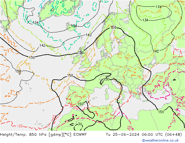 Z500/Rain (+SLP)/Z850 ECMWF Tu 25.06.2024 06 UTC