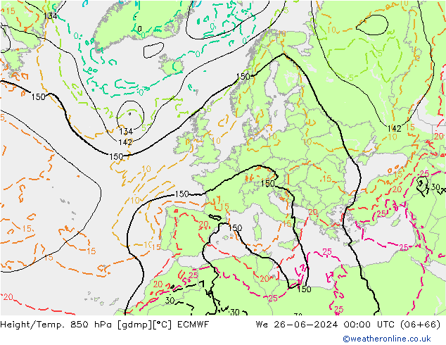 Height/Temp. 850 hPa ECMWF We 26.06.2024 00 UTC