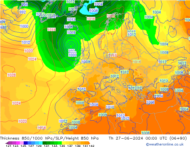 Thck 850-1000 hPa ECMWF Th 27.06.2024 00 UTC