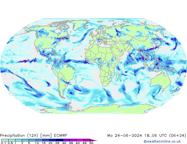 降水量 (12h) ECMWF 星期一 24.06.2024 06 UTC