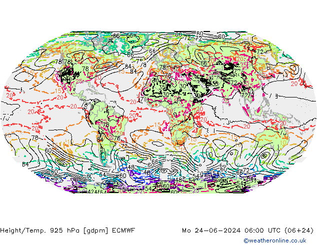 Geop./Temp. 925 hPa ECMWF lun 24.06.2024 06 UTC