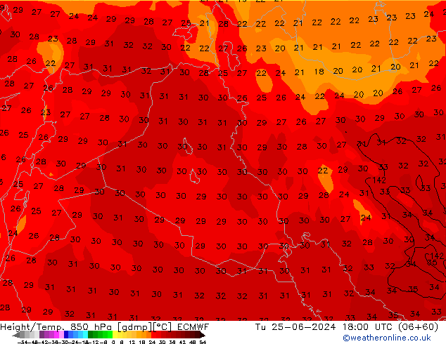 Height/Temp. 850 hPa ECMWF mar 25.06.2024 18 UTC