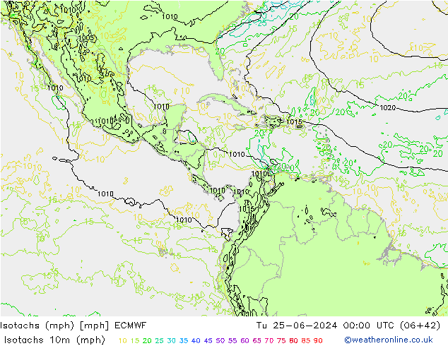 Isotachs (mph) ECMWF mar 25.06.2024 00 UTC