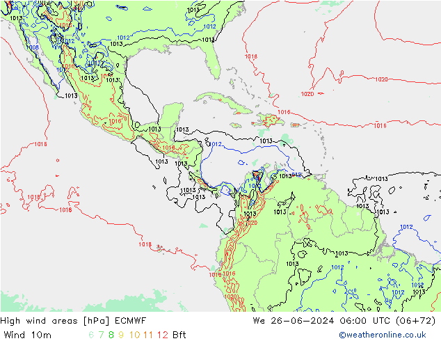 High wind areas ECMWF We 26.06.2024 06 UTC