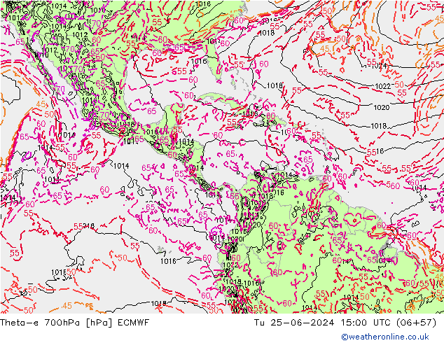 Theta-e 700hPa ECMWF mar 25.06.2024 15 UTC