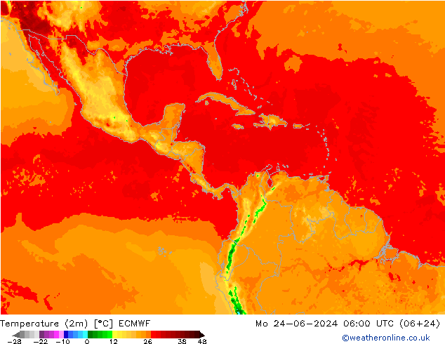 карта температуры ECMWF пн 24.06.2024 06 UTC